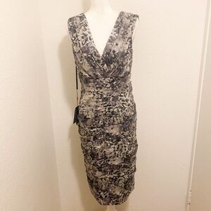 NWT TADASHI 100% Silk Metallic Animal Print Evening Festivities Dress Size 10